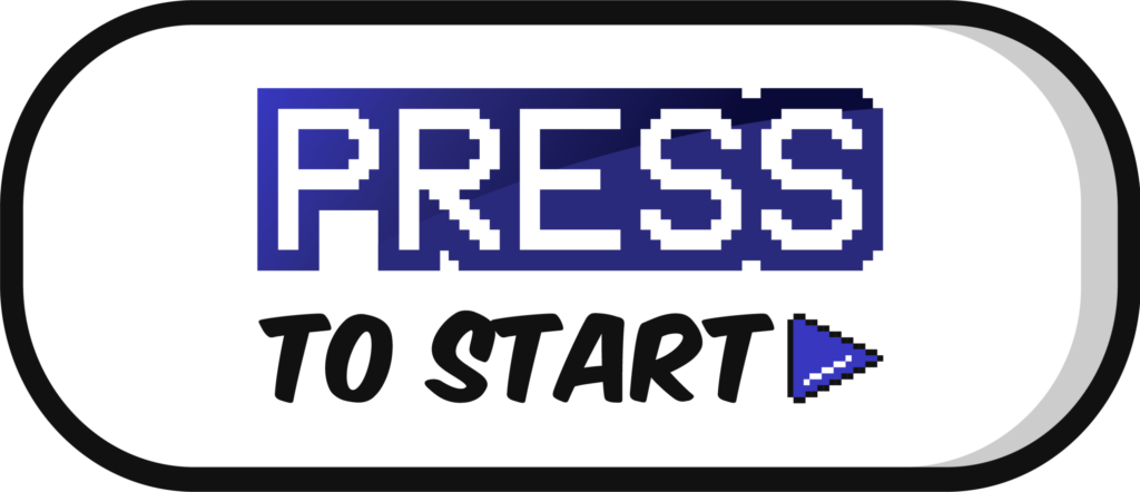 Retro pixel art style button displaying "Press to Start" with play icon